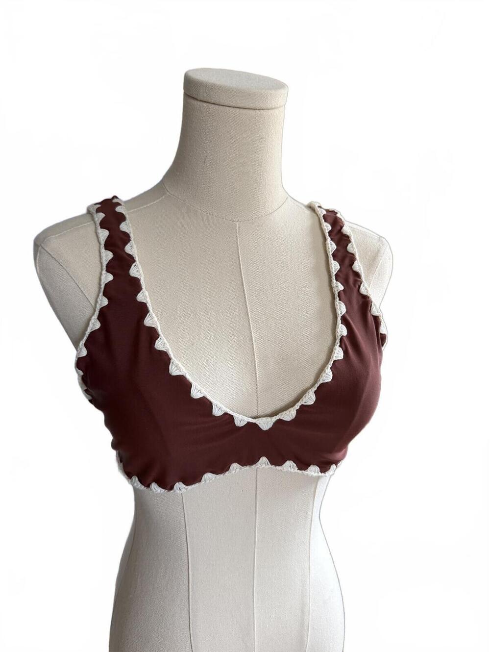 Posh Pua Burgundy Ruffle Trim Bikini Top Size Large